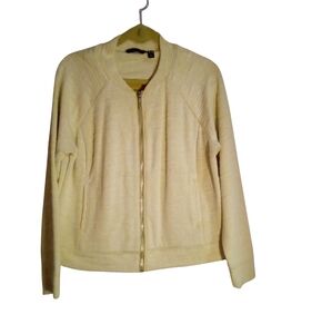 H by Halston Jacket Lightweight Stretch Textured Knit Zip Front Bomber 12 Yellow
